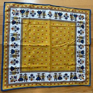 VTG Kolf Austria Folk Art Scandinavian Tablecloth Gold & Blue 31”x33” Square